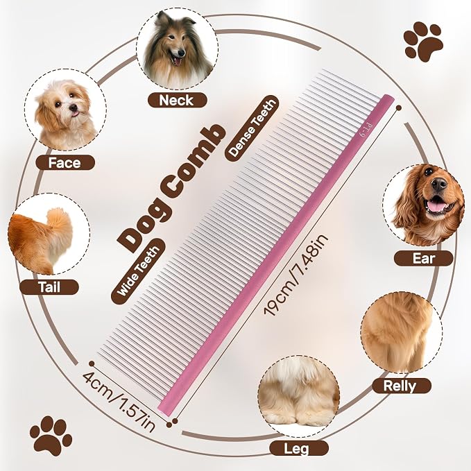 2PCS Slicker Brush for Dogs, Professional Pet Grooming Brush, 27mm Oval Stainless Steel Pin, Sparkle Glitter Handle, Anti-Static Round-Tipped Pins, Gentle Massage & Shedding Comb for Long Haired Dogs