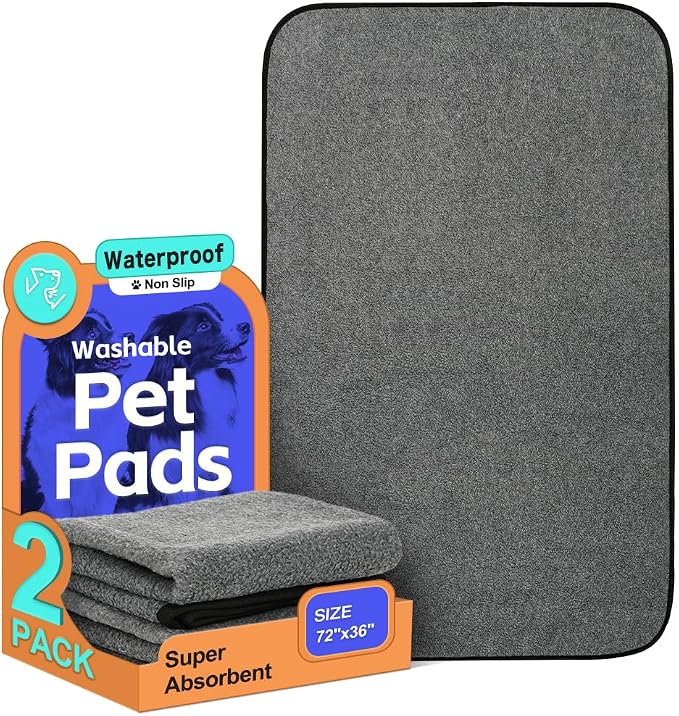 Washable Pee Pads for Dogs, Extra Large Reusable Dog Pee Pad, Waterproof Pet Mat, Dog Playpen Mats for Puppy Training Whelping Playpen Pads, Grey, 72x36 inch