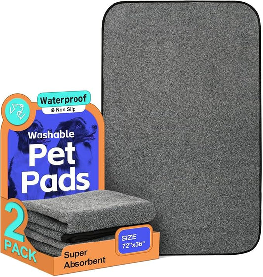 Washable Pee Pads for Dogs, Extra Large Reusable Dog Pee Pad, Waterproof Pet Mat, Dog Playpen Mats for Puppy Training Whelping Playpen Pads, Grey, 72x36 inch