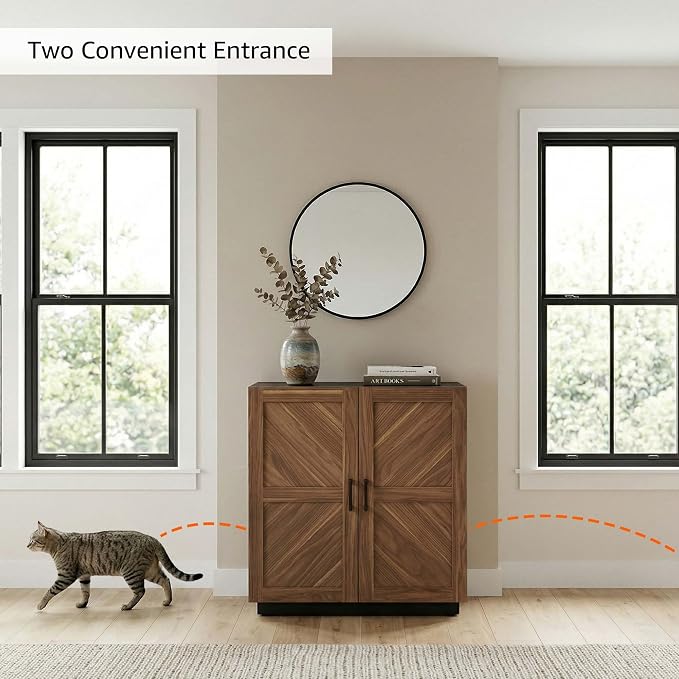 unipaws Cat Litter Box Enclosure Furniture with Storage Shelf, Tall Hidden Litter Box Cover for Tall or Top Entry Litter Box, Kitty Enclosed Cabinet, Cat Box with Odor Control, Walnut and Black