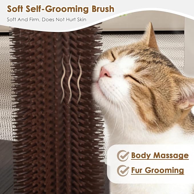 22 Inch Heavy-Duty Cat Scratching Post with Cozy Plush Bed, 3 Sisal Scratching Posts, Interactive Cat Scratcher with Grooming Brush, Hanging Pom-Pom, Track Balls & Mouse Toy for Indoor Cats