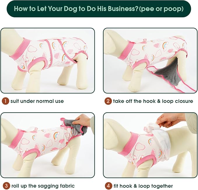 Kuoser Dog Surgery Recovery Suit, Soft Breathable Dog Recovery Suit for Female Spay Male Nueuter, Anti Licking Puppy Onesie Pet Surgical Suit for Dogs Abdominal Wounds Skin Disease, Rainbow M