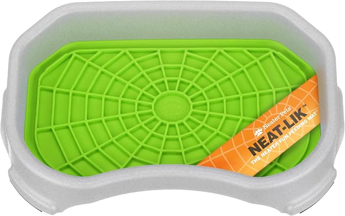 Neater Pets Neat-LIK Dog Lick Mat w/Mess-Proof Tray, Lick Mat for Dogs, Cats, Puppy, Reduces Anxiety & Boredom, Peanut Butter Slow Feeder, Interactive Treat Licking Pad (Green/Vanilla Bean)
