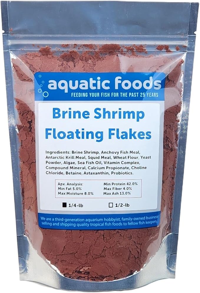 Brine Shrimp Flakes for Freshwater Cichlids, Angels, Tetras, Guppies, Marine Tangs, Butterflies, Angelfish, Anthias, Clown Fish. WL…1/4-lb Foil Pouch Bag