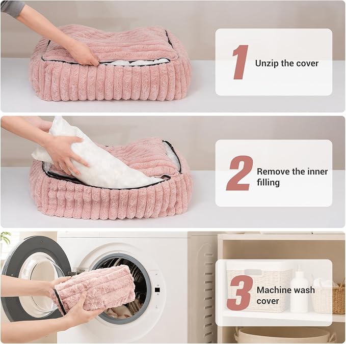 Avont Supportive Dog Bed for Small Medium Dogs, Plush Foam Fill, Pink | Removable Machine Washable Cover, Low 5.12" Entry for Pups & Seniors, 7:3 Foam-PP, Non-slip Bottom, Hidden Chew-proof Zippers