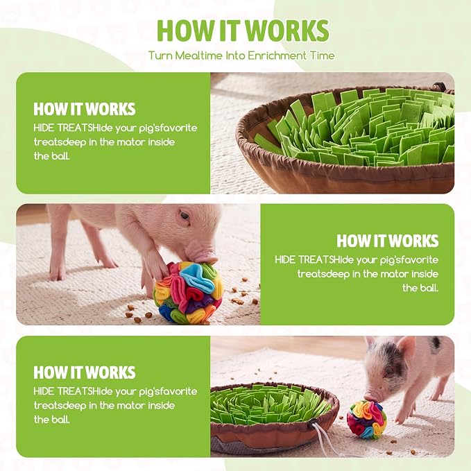 Pig Snuffle Mat and Snuffle Ball Kit for Mini Pigs, Potbellied Pigs, Interactive Rooting, Foraging, and Enrichment Toys, Slow Feeding, Portable Non-slip Mat and Ball for Pig Toys Accessories
