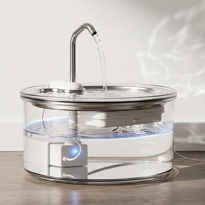 Tomxcute Glass Cat Water Fountain - 108oz/3.2L Ultra-Quiet Cat Fountain for Drinking, Elegant Easy to Clean Glass Pet Water Fountain for Cats, Small Dogs, Multiple Pets, Model Number P11G1