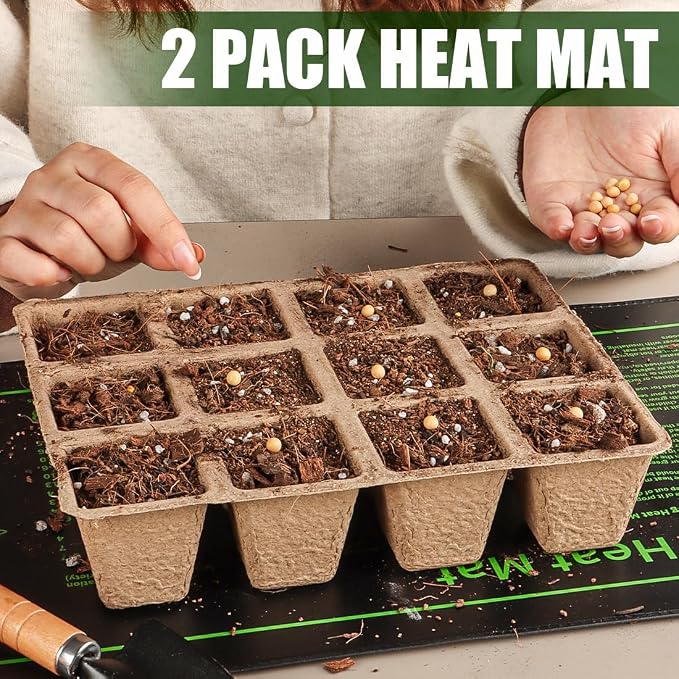 RooTrimmer 2 Pack Graphene Plant Heating Mat Fit For 1020 Seedling Trays, 20W Waterproof Seedling Heat Mat for Seed Starting Seeds Germination Plants，Thick Reusable Heating Pads, Ideal Gardening Gifts