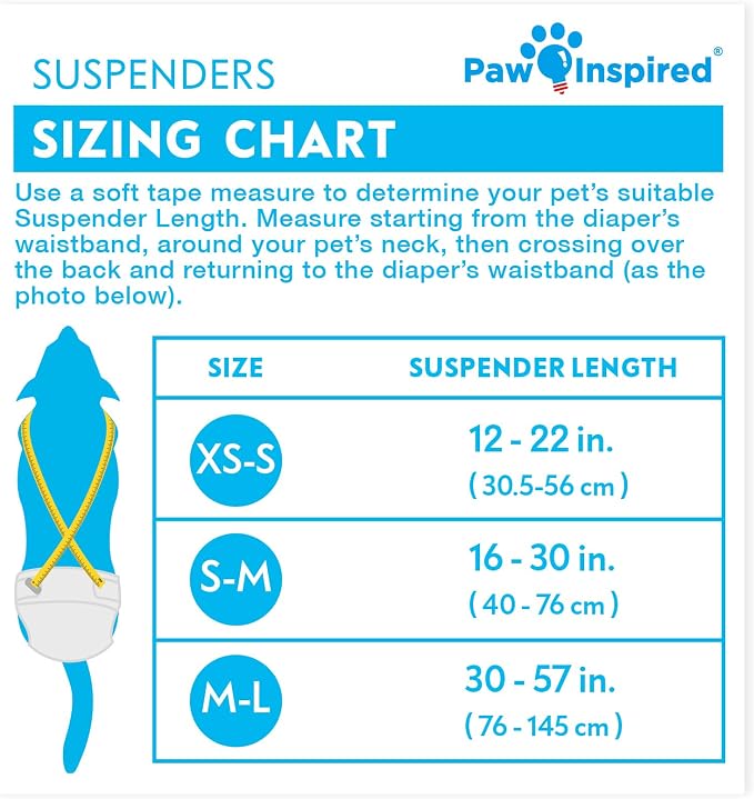Paw Inspired Reusable Washable Dog Diapers (Pack of 3) in Assorted Colors with White Lining and Dog Diaper Suspenders in Black Combo Pack (Small)