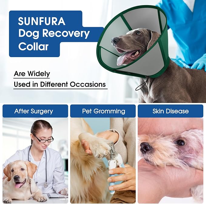 Dog Cone - Soft Cone for Dogs to Stop Licking, Adjustable Dog Cones for Medium Dogs After Surgery, Pet Recovery Elizabethan Collar Alternative for Wound Care, Spay, Neuter, Green M
