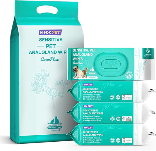 HICC PET Dog Wipes Cleaning Deodorizing 400 Counts, Vet-Trusted Anal Gland Wipes – Helps Stop Butt Scooting, Paw Licking & Eliminates Fishy Odor, Hypoallergenic Pet Grooming Wipes for Paws and Butt