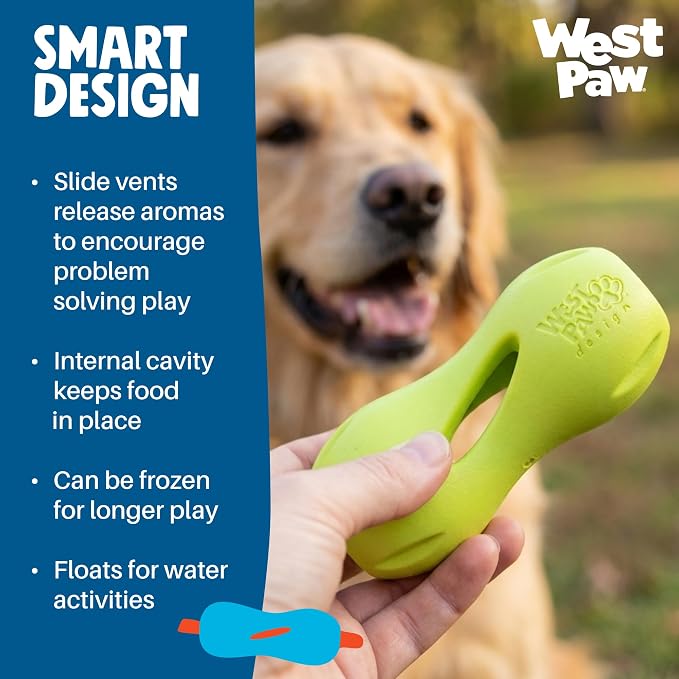 WEST PAW Qwizl Durable Zogoflex Dog Puzzle Toy for Mental Stimulation, and Enrichment - Treat Dispensing for Bully Sticks and Dental Sticks - Dishwasher Safe - Made in USA - Large - Aqua