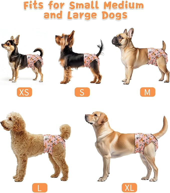 CuteBone Washable Female Dog Diapers 4 Pack Reusable Doggie Heat Diapers for Period FMG07XL