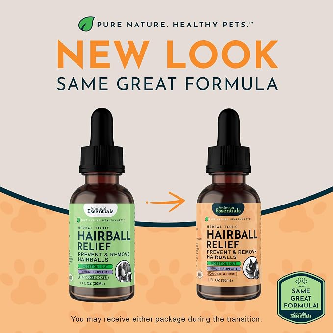 Animal Essentials Hairball Relief Formula - Hairball Treatment for Cats & Dogs, Natural Remedy with Marshmallow Root Extract, Hair Ball Relief for Cats & Kittens, Feline Support for Furball - 1 Fl Oz
