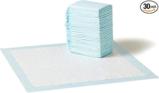 Amazon Basics Scented Dog and Puppy Pee Pads, 5-Layer Leak-Proof Super Absorbent, Quick-Dry Surface for Potty Training, Regular Size 22 x 22 inches, Blue & White, 30 Count