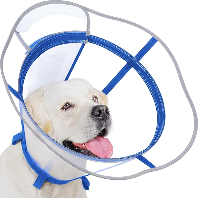Dog Cone Collar, Clear Recovery Cone to Stop Licking, Adjustable Depth for Large Dogs, E-Collar with Reflective Strip for Night Visibility After Neuter Blue XL