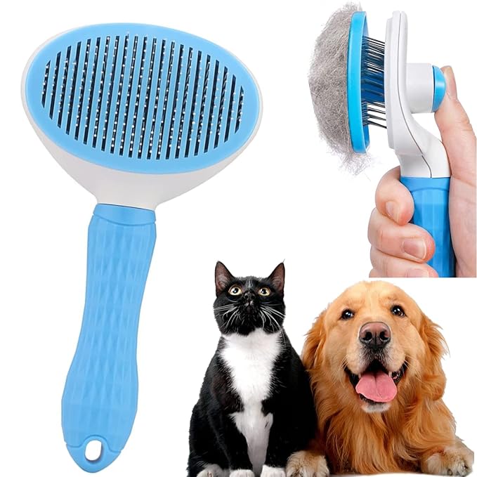 Self Cleaning Slicker Brush, Pet Grooming Shedding Brush for Dogs and Cats - Easy to Remove Loose Undercoat, Pet Massaging Tool Suitable for Pets with Long or Short Hair