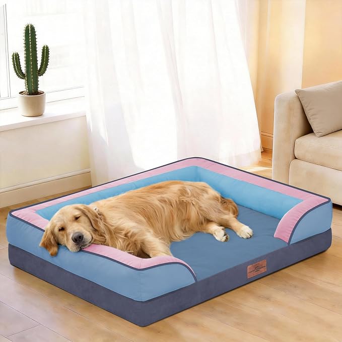 Comfort Expression Orthopedic Dog Bed for Extra Large Dogs 45x35 Inch, Waterproof Egg Crate Foam XL Pet Bed with Bolsters, Dog Couch with Washable Cover & Non-Slip Bottom, Enchanted Cove