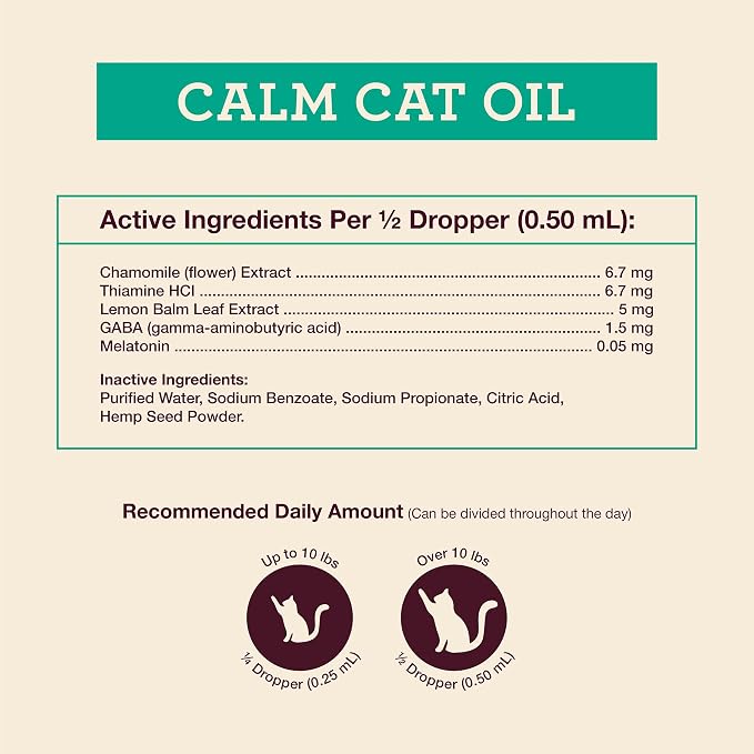 Hemp Well Calm Oil for Cats – Natural Calming Aid for Anxiety, Travel & Stress – Supports Relaxation, Reduces Unwanted Behavior & Grooming Issues – Organic Hemp Formula – 2 oz