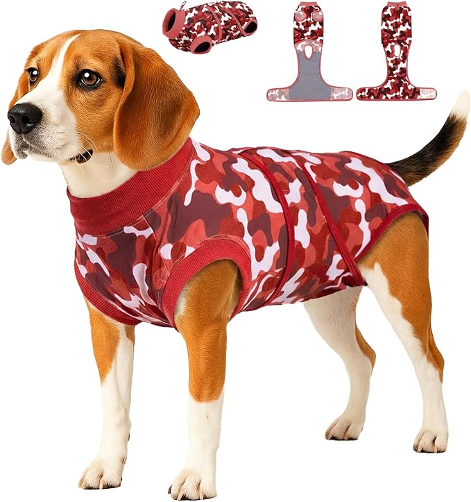PetWarm Dog Surgical Recovery Suit Female, Dog Sweaters's Inner Clothes, Pet Clothes for Surgery Recovery Pet Pajamas for Spay Neuter, Camouflage Pattern, Red, S