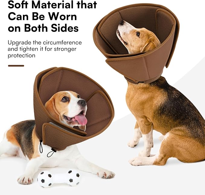 Queenmore Dog Cone,Soft Cone for Large Dogs After Surgery,Comfy Large Dogs Cones to Stop Licking, Adjustable Soft Dog Cones Collar, Elizabethan Pet E-Collar for Wound Healing,Coffee,L