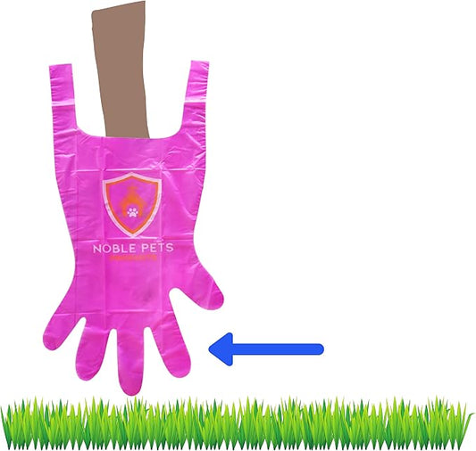 Noble Pets Dog Gloves - 8+ Ways to Use Them| Leak Proof | Extra Long Tie Handles | Eco-Friendly (Pink, 160 gloves)