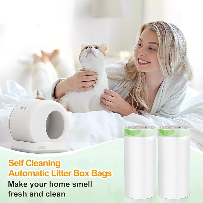 80 Count 18" x 12.6" Cat Litter Box Liners, Compatible with Meo Want MW-SC01/SC02/SC09/ SC01-Y, Thick Heavy Duty Drawstring Cat Litter Bags, Replaced Trash Bags for Self-Cleaning Cat Litter Box
