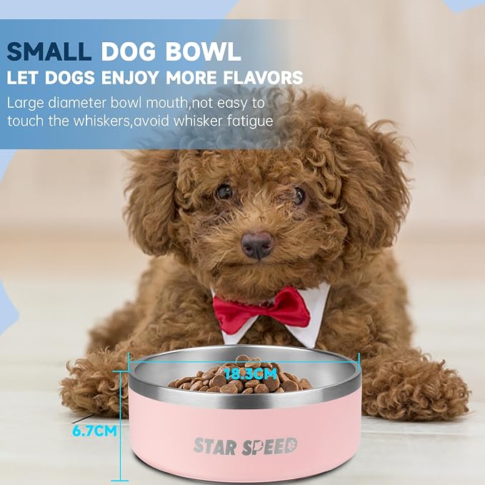 StarSpeed 42oz Stainless Steel Dog Bowls with Rubber Bottom Non-Slip Double Wall Metal Outdoor Dog Food and Water Bowls Weighted Insulated Pet Feeding Bowl for Small,Medium Sized Dogs or Cats