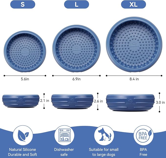 Dog Lick Bowl, Animire Freeze Lick Mat for Dogs, Non-Slip Slow Feeder Licking Bowl Enrichment Treat for Distraction Anxiety Relief, Food Grade Silicone, Dishwasher Safe(Dark Blue,XL)
