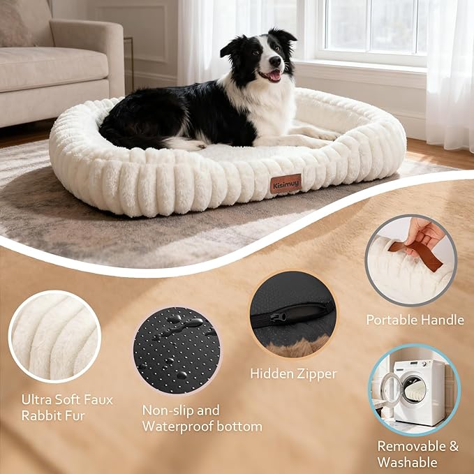Orthopedic Dog Bed, Washable Large Dog Couch for Senior Dogs | 35L x 27W x 5.5H, Egg-Crate Foam, Low Front Entry Design, Removable Cover, Non-Slip Bottom, Dog Beds Large Sized Dog, Cream