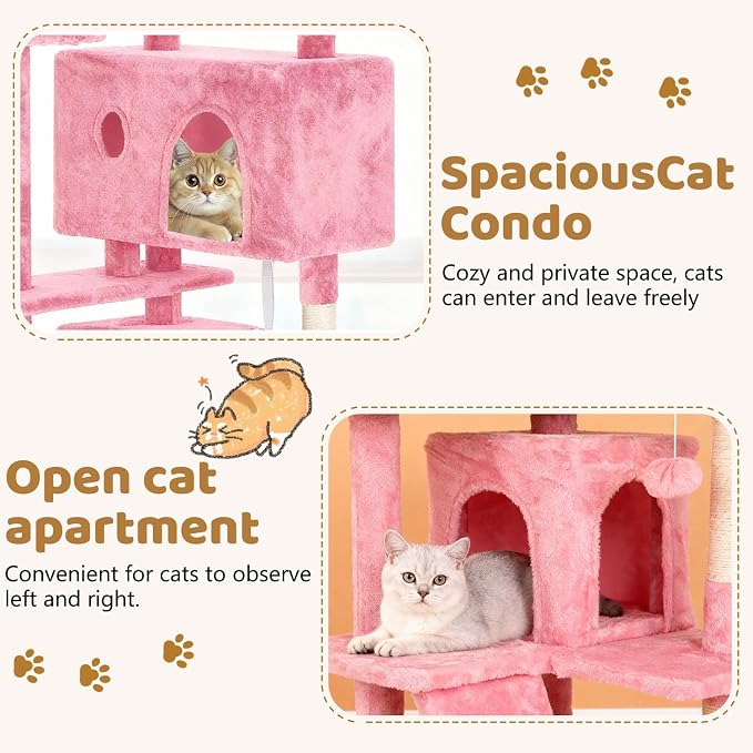 BestOffice 70 Inch Cat Tree, Multi-Level Cat Tower with Condo, Perches, Sisal Scratching Posts, Climbing Ladder,Indoor Activity Center Play House for Kittens & Adult Cats,Pink