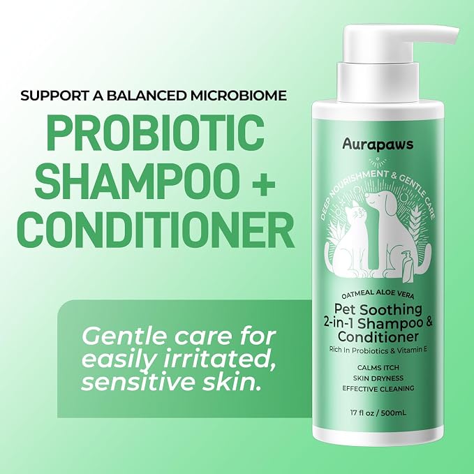 Probiotic Dog Shampoo and Conditioner with Ceramides NP & Vitamin E, Gentle Puppy Shampoo, Oatmeal Dog Shampoo for Allergies Dry Skin & Itch Relief, Hydrating & Odor Control, 17 oz(Pack of 2)