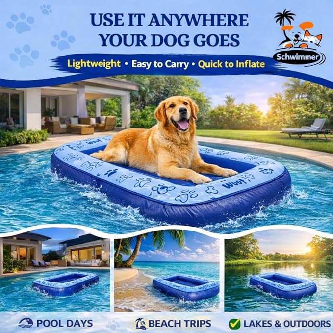 Schwimmer Dog Pool Float – Premium Pool Float for Large Dogs up to 220lbs – Durable & Inflatable Dog Raft for Pool, Lake & Beach – Comfortable & Safe Floating Mat for Summer Fun - Dog Floatie