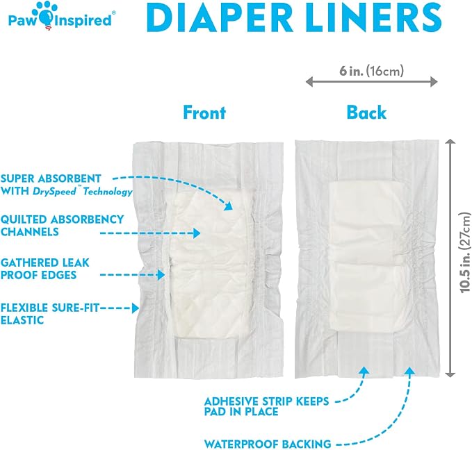 Paw Inspired Dog Diaper Liners | Inserts for Washable Covers, Female Dog Diapers, and Male Dog Belly Bands | Leakproof, Super Absorbent (180 Count)