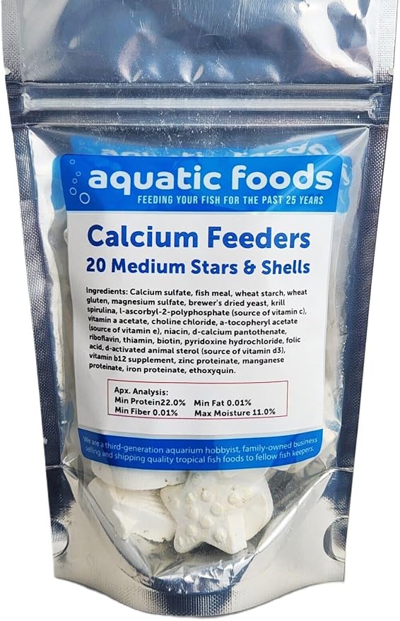 Medium Size Calcium Feeder Stars & Shells for Shrimp, Snails, Crabs, Crayfish, Hermit Crabs and All Tropical Fish…20 Count Bag