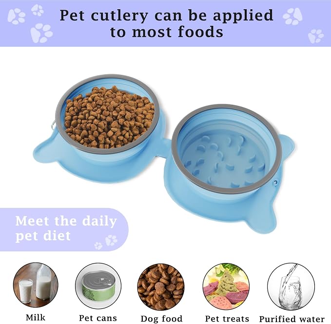 Dog Bowls Pet Collapsible Bowl Slow Feeder Outdoor, Dog Travel Bowls Portable Foldable Cat Water Dish Bowl for Pets Walking Parking Camping Purple
