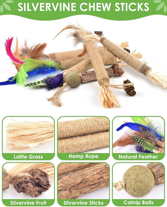 TINDTOP Silvervine Chew Sticks for Cats, 12 Pack Natural Catnip Chew Toys for Kittens Teeth Cleaning, Matatabi Dental Care, Increase Appetite, Calm Cat Anxiety and Stress, Cat Dental Toy | for Kittens Teeth Cleaning, Matatabi Dental Care, Increase Appe...