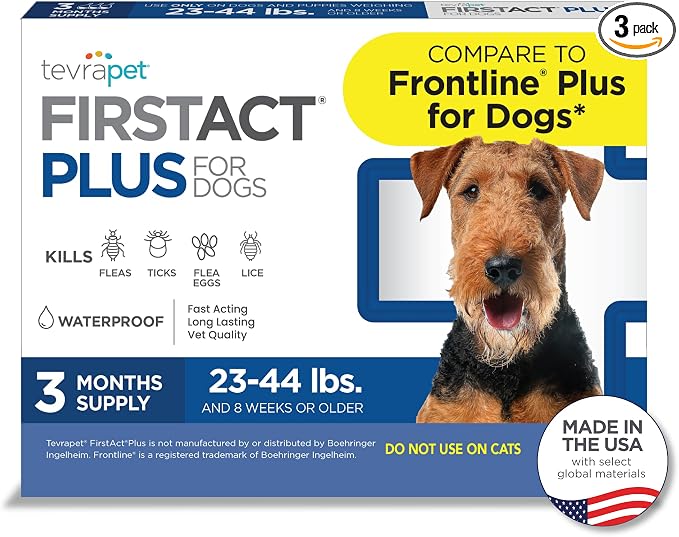 FirstAct Plus Flea Treatment for Dogs, Medium Dogs 23-44 lbs, 3 Doses, Same Active Ingredients as Frontline Plus Flea and Tick Prevention for Dogs