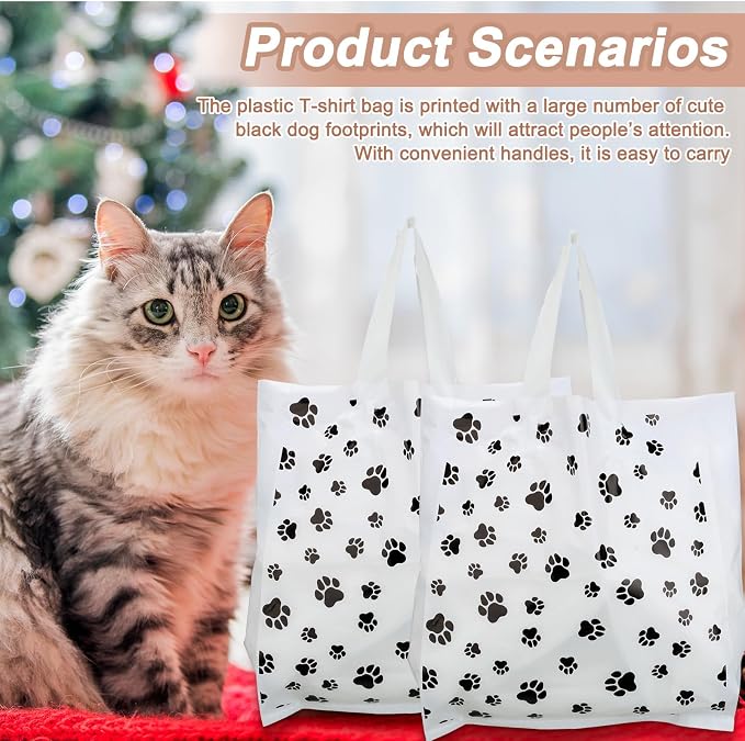 Shinylin 300 Pcs Dog Paw Bags with Handles Plastic Puppy Print Dog Paw Gift Bags for Selling Shopping Merchandise Small Business Party Favor 7.87 x 9.45 Inch