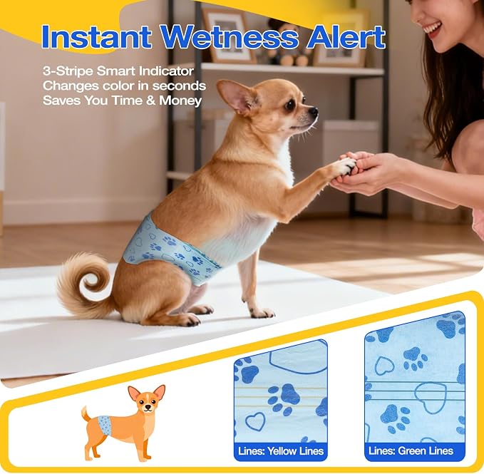 Male Dog Diapers with Wetness Indicator, Disposable Belly Band for Puppy Male Diapers, Doggie Wraps for Puppy Training, Incontinence (XS, 26 Count)
