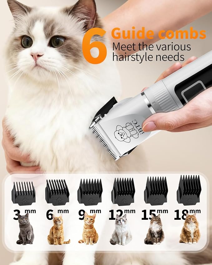 iBTC Professional Dog Grooming Kit at Home: All-in-One Quiet Clippers & Nail Grinder with LED Light, Cordless Dog Shaver, Safe Poodle Grooming Kit for Paws, Face, Ears & Body（White Combination）