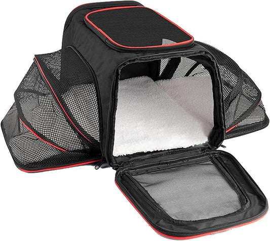 Airline-Approved Expandable Pet Carrier for Small Dogs & Cats, Soft-Sided Collapsible Travel Bag with 4-Way Access(Black,Large)