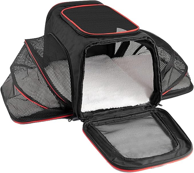 Airline-Approved Expandable Pet Carrier for Small Dogs & Cats, Soft-Sided Collapsible Travel Bag with 4-Way Access(Black,Medium)