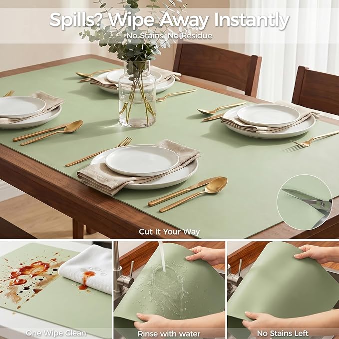 Extra Large Silicone Mat for Countertop & Table with Gift Tube Packaging, Thickened Non-Slip Heat Resistant Table Protector, Cuttable Waterproof Kitchen Prep & Kids Craft Mat