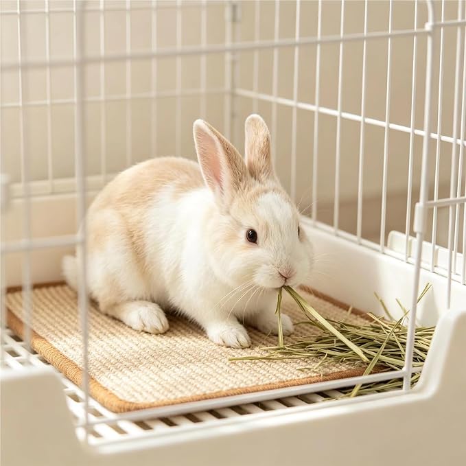 2PCS Rabbit Scratching Mats, Natural Sisal Bunny Scratch Pad Rabbit Mats for Cages, Claws and Teeth Care, Rabbit Chew Toys Bunny Accessories for Bedding Biting Sleeping Nesting (16x12in)