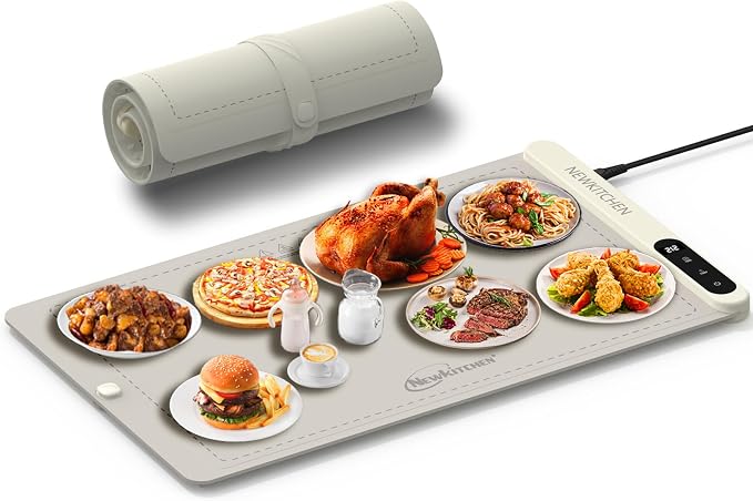 NEWKITCHEN Warming Mat for Food, (XL 24"x15") Food Warming Mat for Countertop 6 Temp 6 Hour Settings Upgrade Graphene Fast Full Surface Heating -Versatile Food Warmer for Gatherings, Parties