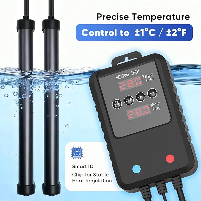 Aquarium Heater 300W for 40–75 Gallon Tanks, Submersible Fish Tank Heater with External Digital Temperature Controller, Fast Heating, Overheat & Dry-Run Protection