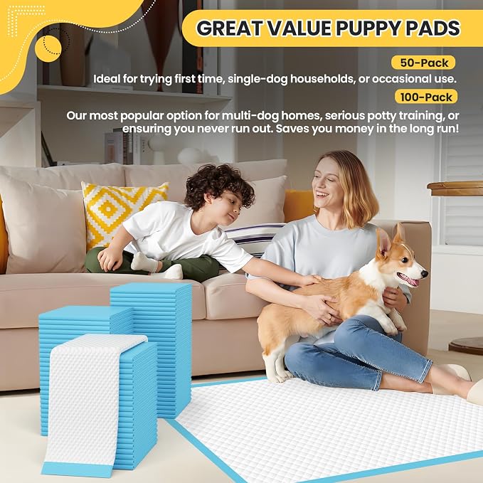 VJJ Puppy Pads 100 Count 30"x26", Great Value Potty Pads for Dogs XL, Large Pee Pads Piddle Pads for Pet Training, Leak-Proof Dog Pee Pads for Doggy Daily Use