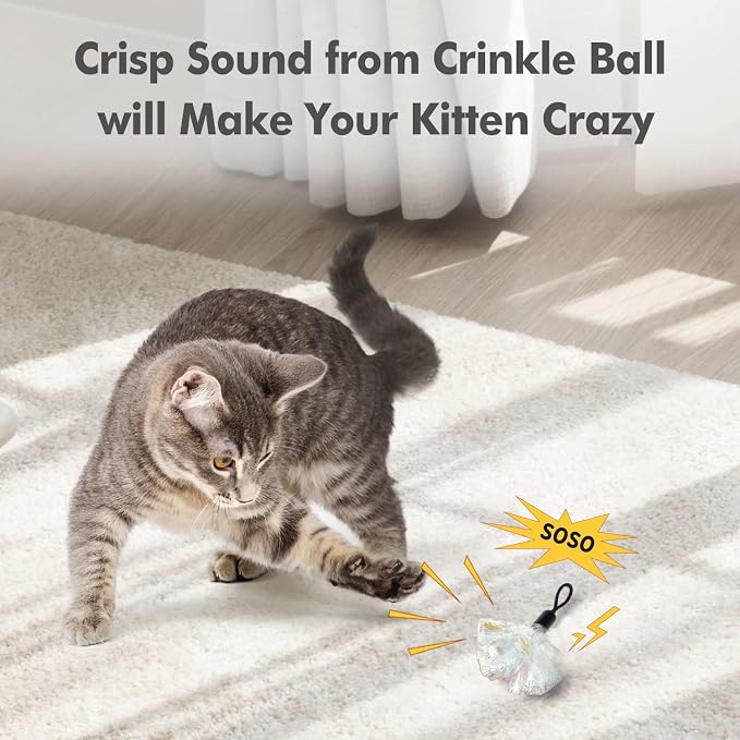 ORSDA Cat Toy, 3-in-1 Automatic Cat Toys for Indoor Cats, Interactive Feather Toys for All Breeds, Replacement Attachments 7PCS Cat Teaser Toy Refills Cat Wand Attachments