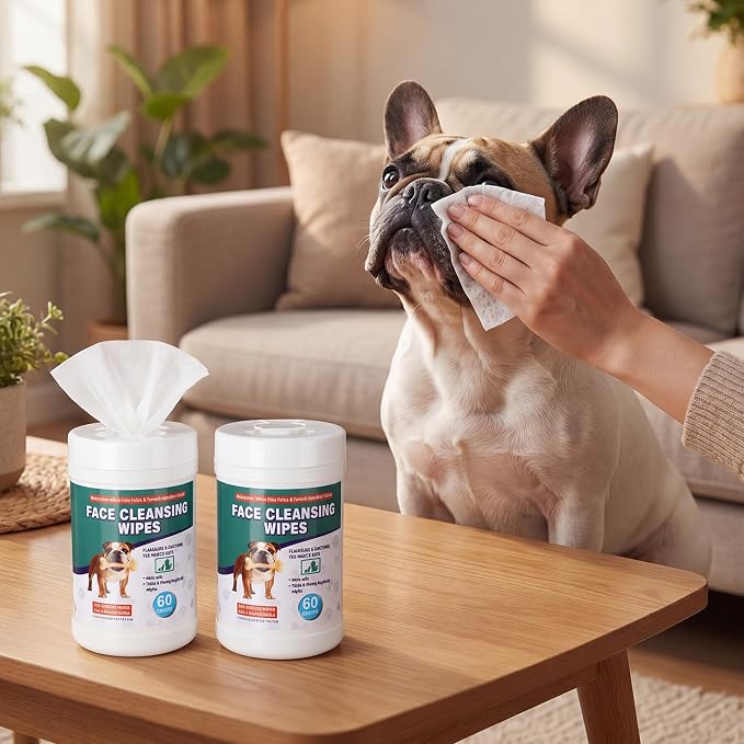 Dog Face Wipes 120 Count Dog Grooming Wipes for Wrinkly Breeds, Gentle Facial & Paw Cleaning, Deodorizing for French Bulldog, English Bulldog, Pugs & More